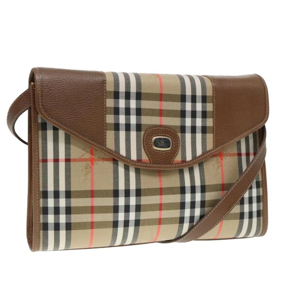 Burberrys Nova Check Shoulder Bag Canvas Leather Beige Brown gold Auth 93364 - Picture 1 of 15